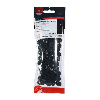 TIMCO Small Hinged Screw Cap - Black To fit 3.0 to 4.5 Screw Black Pack 100