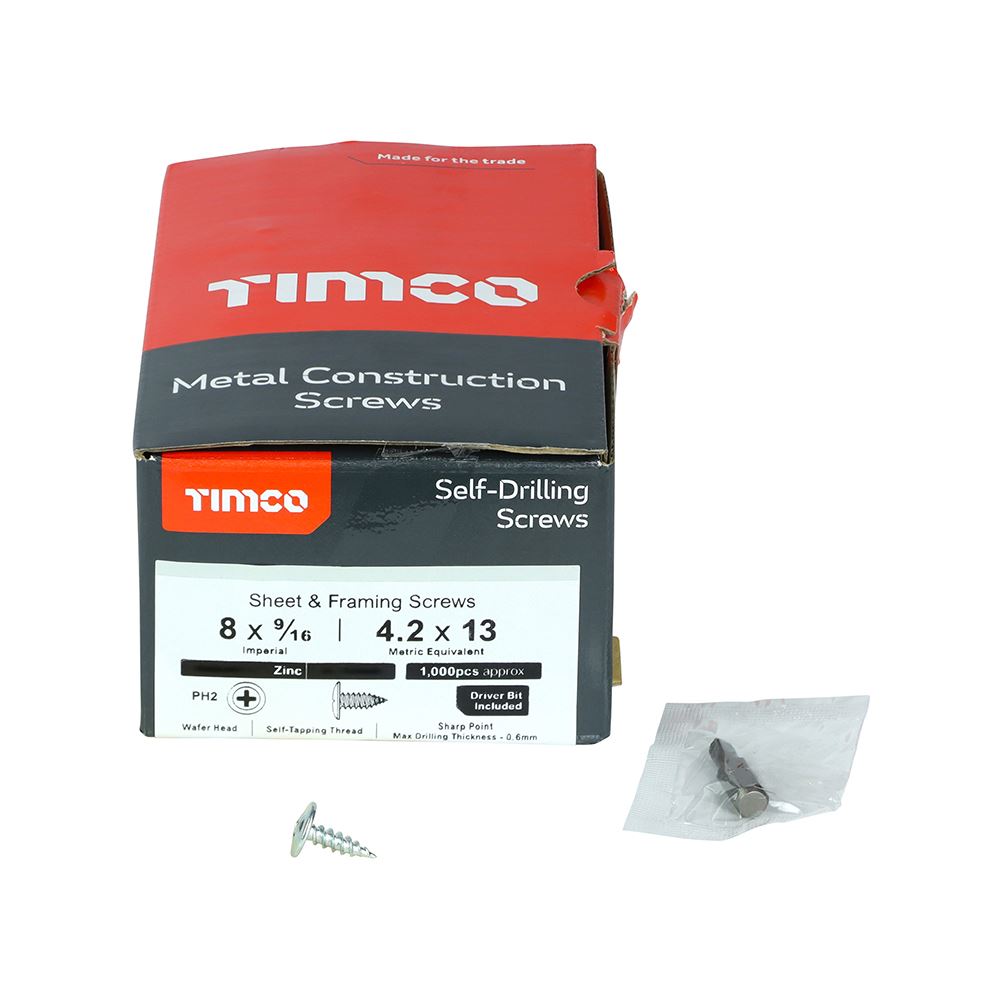 TIMCO Wafer Screw PH2 SHARP Zinc 8 x 9/16 Silver Pack 1000