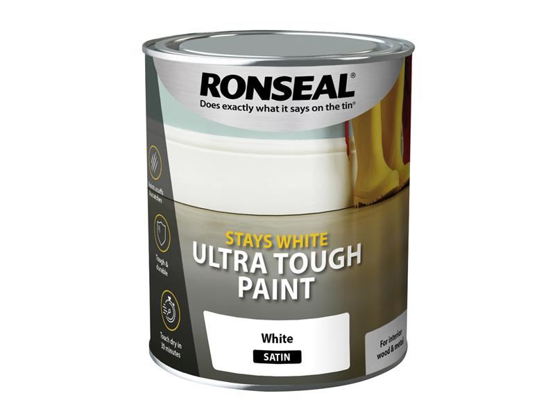 Ronseal 37524 Stays White Ultra Tough Paint Satin White 750ml