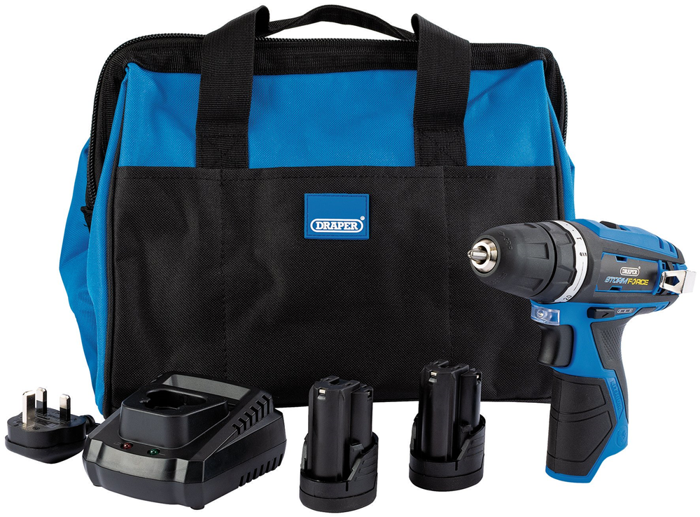 Draper 10.8V ROTARY DRILL KIT 99718 Draper Storm ForceÂ® 10.8V Power Interchange Rotary Kit (+2x 1.5Ah Batteries, Charger and Bag)