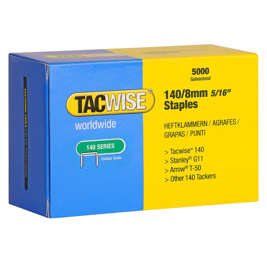 Tacwise 0341 Type 140 8 mm Type 140 Staples Galvanised Pack of 5000 for Nail Staple Guns Trade Fixing