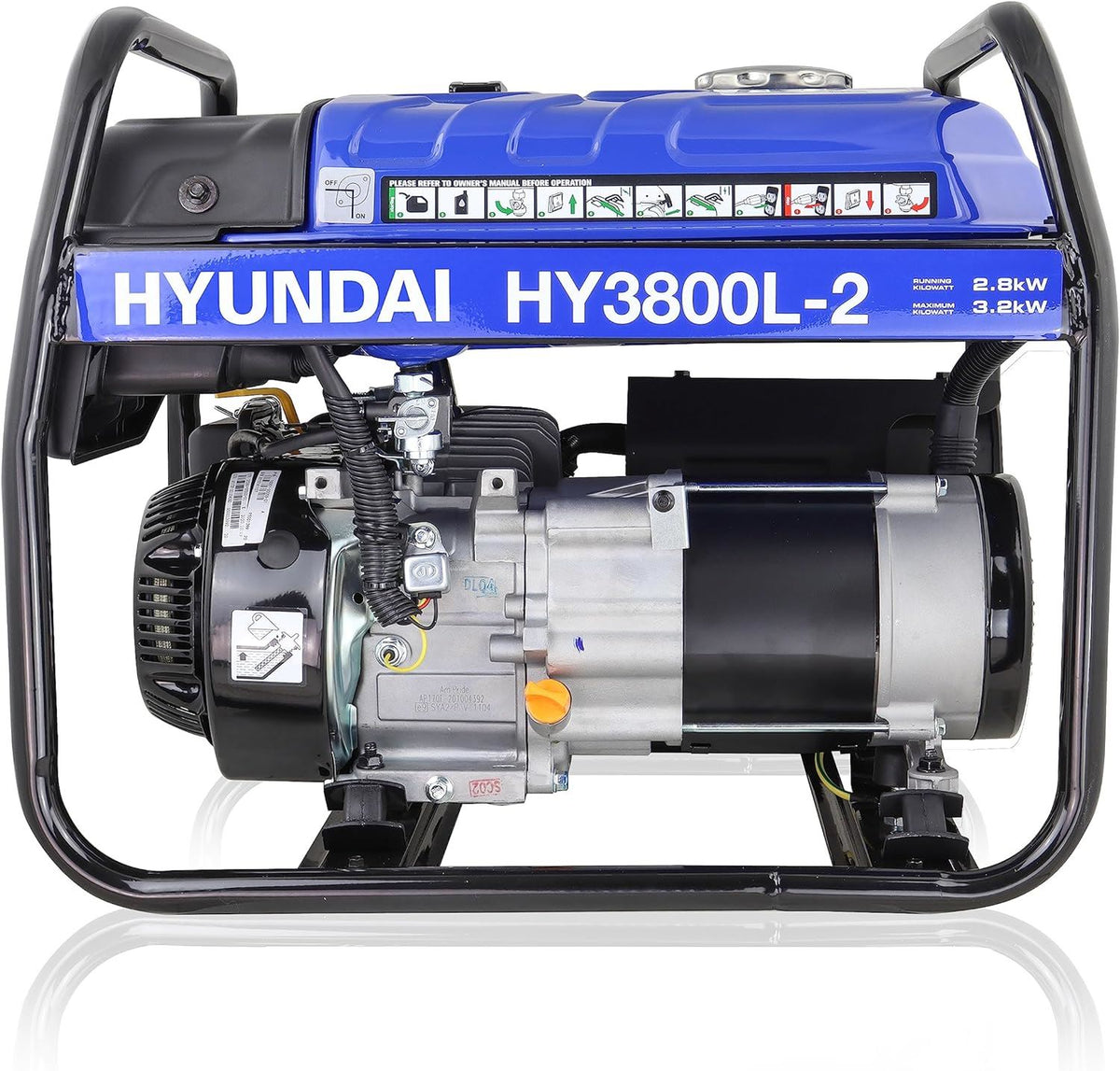 Hyundai HY3800L-2 Petrol Generator 3.2kW 4kVA Recoil Start Portable Site Power Backup Power Portable Backup Site Power
