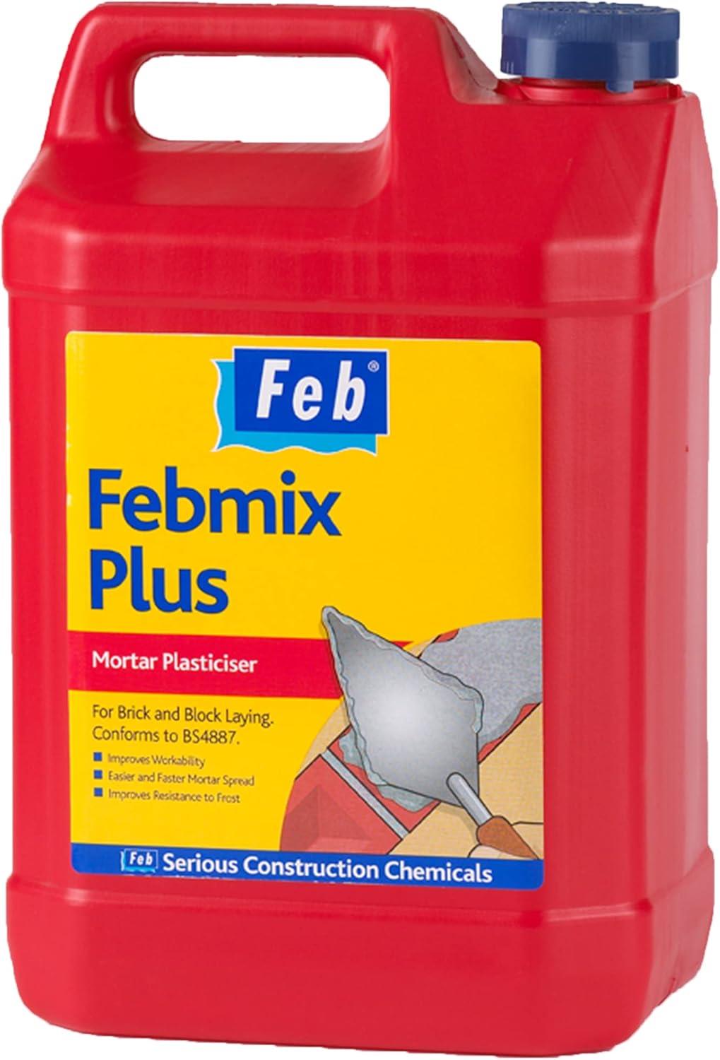 Feb Febmix Plus Mortar Plasticiser – Concentrated Air-Entraining Admixture for Mortar 5  Litre