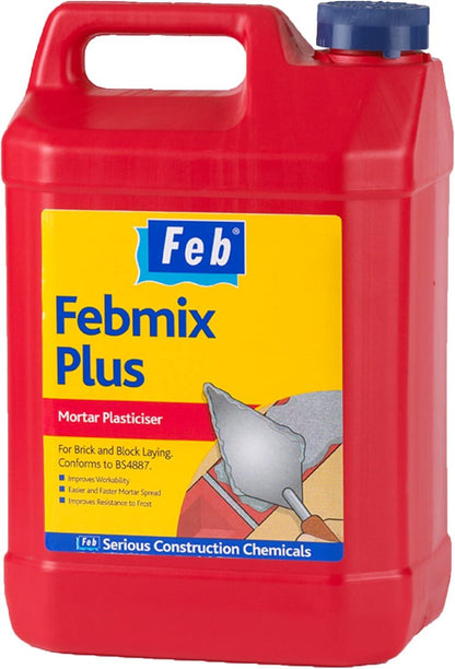Feb Febmix Plus Mortar Plasticiser – Concentrated Air-Entraining Admixture for Mortar 5  Litre