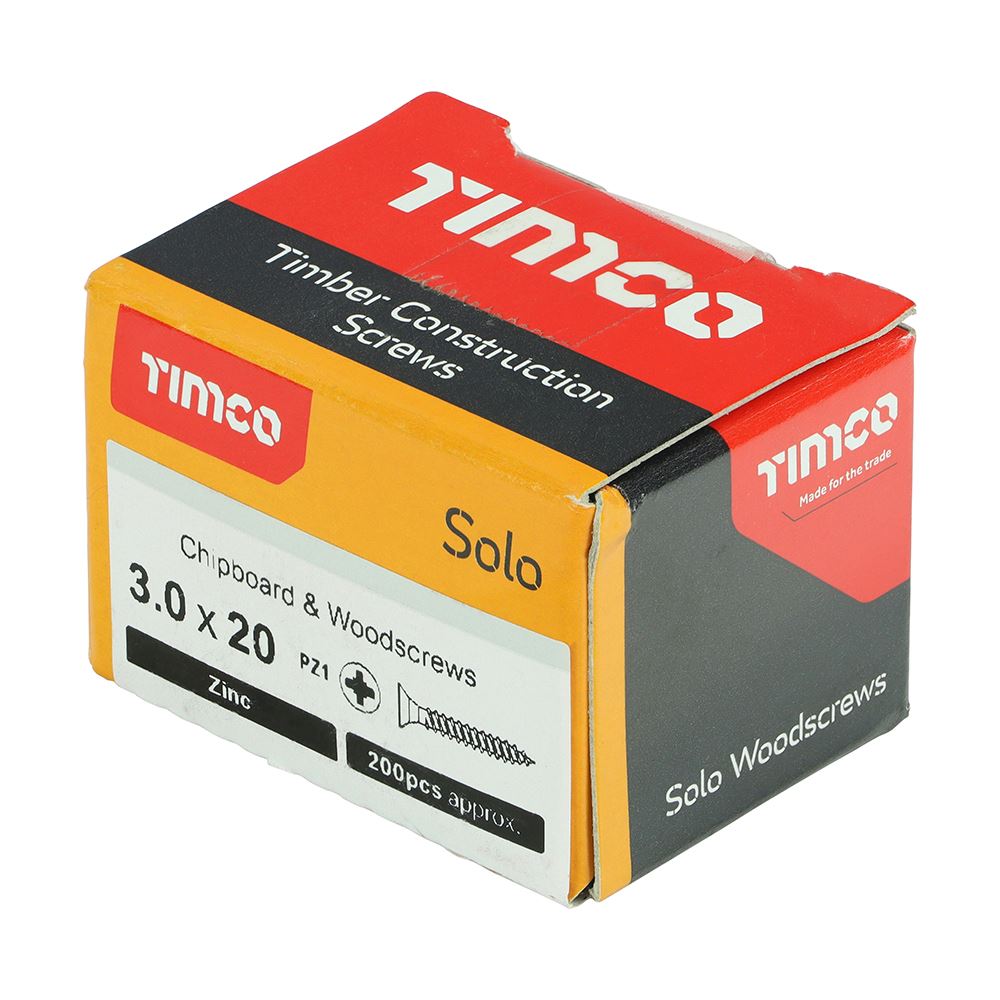 TIMCO Solo Woodscrew PZ1 CSK Zinc 3.0 x 20 Silver Pack 200