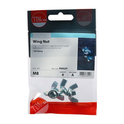 TIMCO Wing Nut - BZP M8 Silver Pack 4