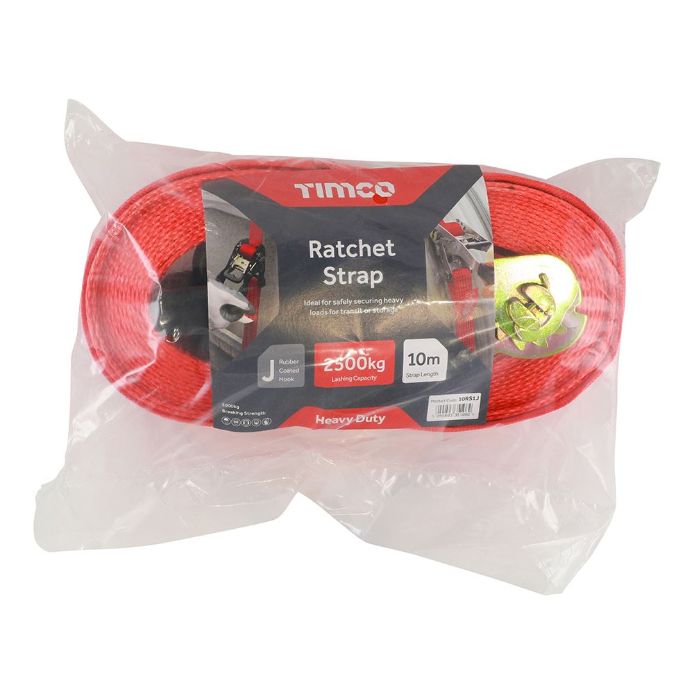 TIMCO J Hook Ratchet Straps HD 10m x 50mm Pack 1