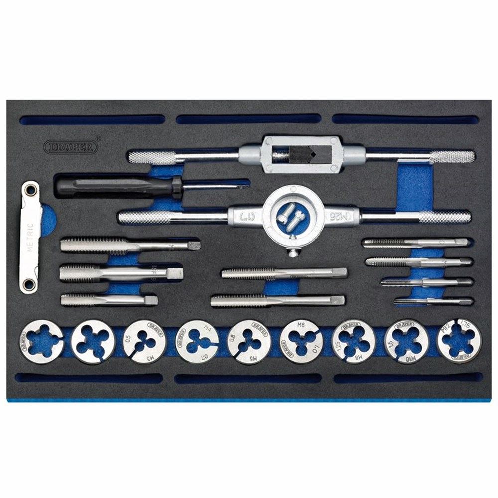 Draper 22PC TAP & DIE SET 63520 Combination Tap and Die Set - Metric and BSP In 1/4 Drawer EVA Foam Insert Tray (22 Piece)