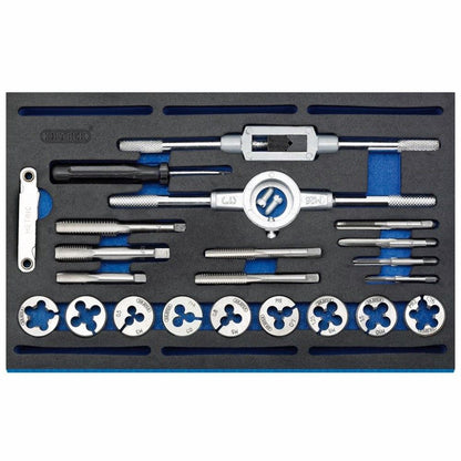 Draper 22PC TAP & DIE SET 63520 Combination Tap and Die Set - Metric and BSP In 1/4 Drawer EVA Foam Insert Tray (22 Piece)