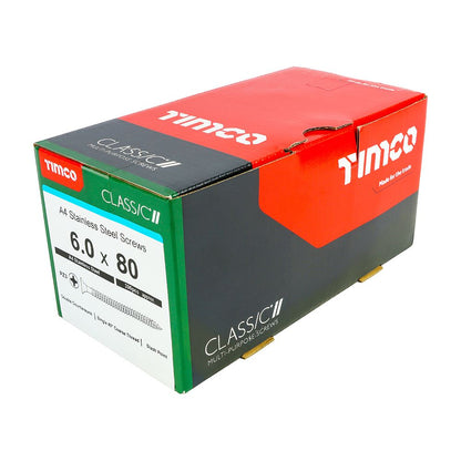 TIMCO Classic Screw PZ3 CSK A4 SS 6.0 x 80 Pack 200