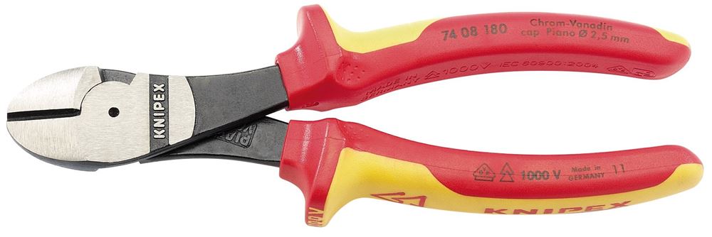 31927 KNIPEX KNIPEX 74 08 180UKSBE VDE Fully Insulated High Leverage Diagonal Side Cut Pliers VDE Pliers Professional Trade DIY Workshop Garage Use