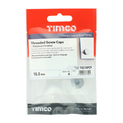 TIMCO Brass Screw Cap - Pol Chrome 16mm Pack 4
