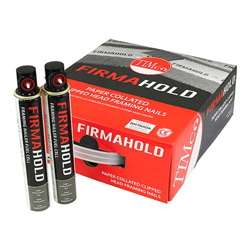 TIMCO FirmaHold 90mm Collated Clipped Head Part Ring Shank Firmagalv+ Nails with Fuel Cells Box of 2200 for First Fix Framing Nail Guns, Timber Frame