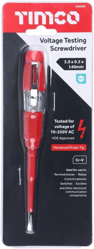 TIMCO Voltage Tester Screwdriver 140mm Electric Test Pen Mains Tester