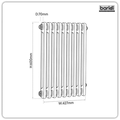 Baridi DH366 Horizontal Traditional 2 Column Radiator 600 x 427mm - White | Steel | Horizontal traditional two column radiator delivers a BTU output
