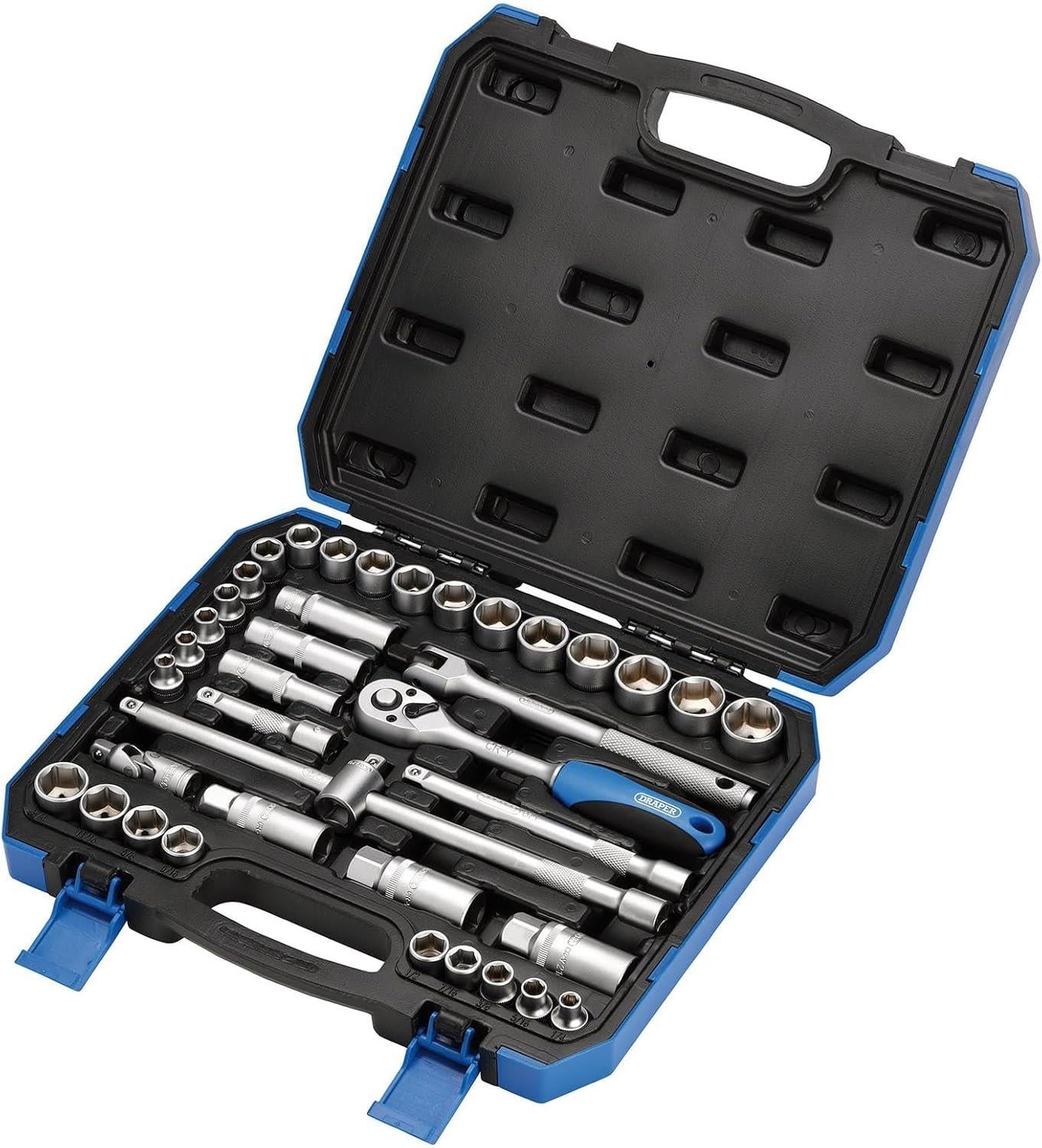 Draper 39pc 3/8 Drive Socket Set MM AF Metric Imperial Ratchet Set