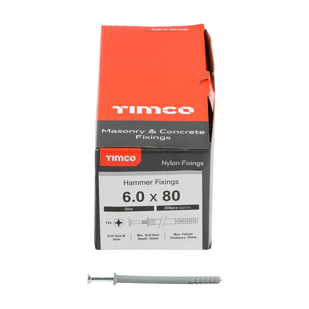 TIMCO Nylon Hammer Fixing Zinc 6.0 x 80 Pack 200