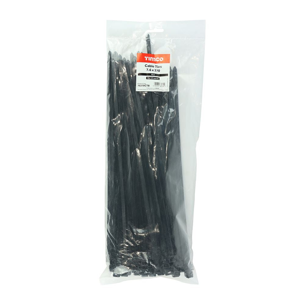 TIMCO Cable Tie Black 7.6 x 370 Black Pack 100