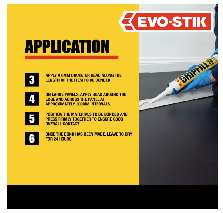 EVO-STIK Gripfill Solvent Free 350ml White High Strength Gap Filling Grab Adhesive for Wood Plasterboard Brick Concrete UPVC