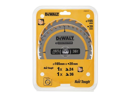 DeWalt DT90270 Construction Circular Saw Blade 2 Pack 165 x 20mm x 24T/36T