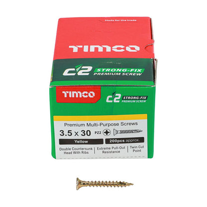 TIMCO C2 Strong-Fix PZ2 CSK ZYP 3.5 x 30 Gold Pack 200