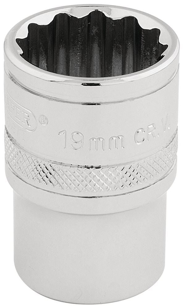 Draper 19MM 12PT SOCKET 1/2DR PCKD 33231 1/2" Sq. Dr. Metric Sockets (Polished Chrome)