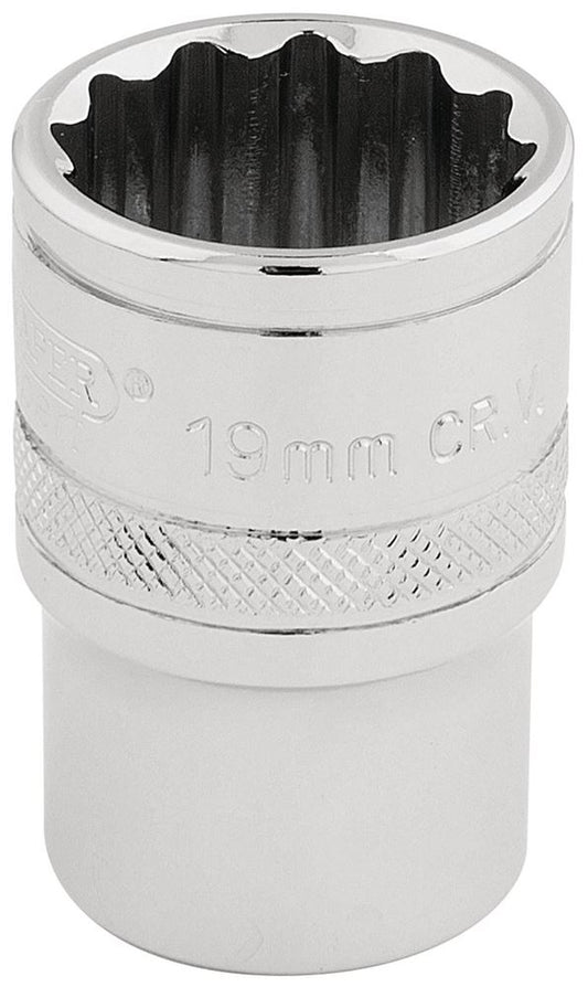 33231 Draper Expert Expert HI-TORQ 12 Point Socket, 1/2 Sq. Dr., 19mm H-MM/B 1/2 Sockets Professional Trade DIY Workshop Garage Use