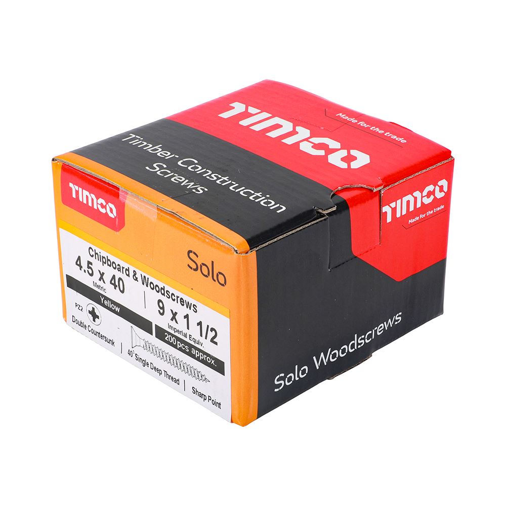 TIMCO Solo Woodscrew PZ2 CSK ZYP 4.5 x 40 Gold Pack 200
