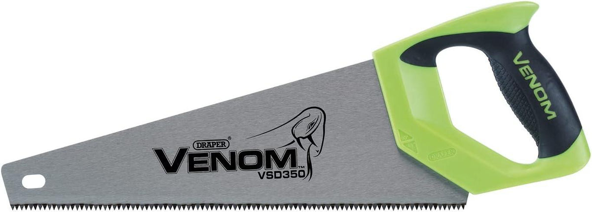 82198 Draper Venom Venom First Fix Double Ground Tool Box Saw, 350mm, 7tpi/8ppi Carpenters Hand Saws Professional Trade DIY Workshop Garage Use