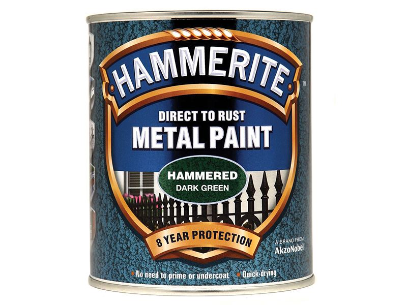 Hammerite 5092823 Direct to Rust Hammered Finish Metal Paint Dark Green 750ml