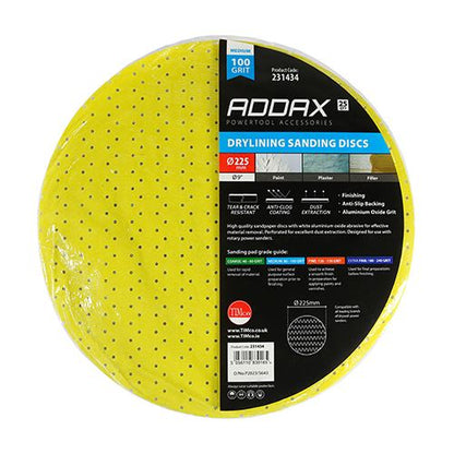 TIMCO Drylining Sanding Discs P100 225mm Yellow Pack 25