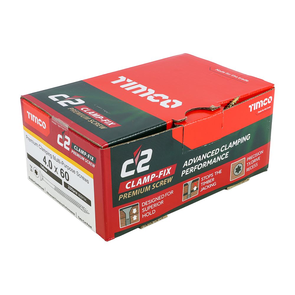 TIMCO C2 Clamp-Fix TX20 CSK ZYP 4.0 x 60 Gold Pack 200