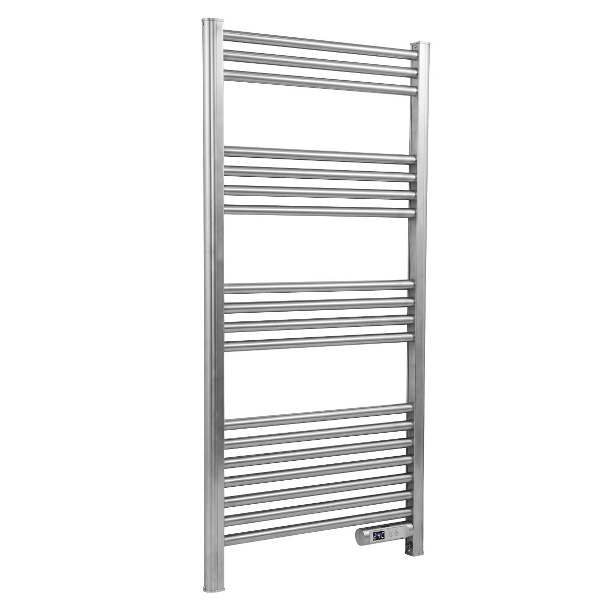 Baridi DH372 Electric Heated Towel Rail 1085 x 535mm with LED Display - Silver | 425W, 230V - 50HZ, Overheat Protection | LED temperature display.