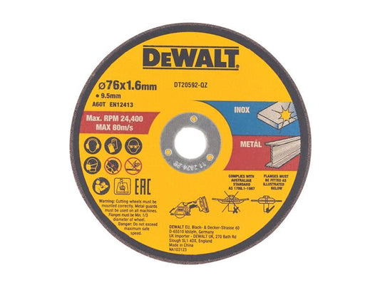 DeWalt DT20592 Bonded Abrasive Cutting Disc 76 x 1.6 x 9.5mm (3 Pack)