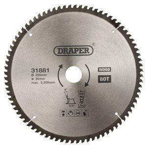 Draper TCT SAW BLADE 255MM 80T TCG 31881 TCT Multi-Purpose Circular Saw Blade, 255 x 30mm