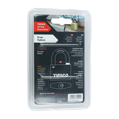 TIMCO Brass Padlock 50mm Pack 1