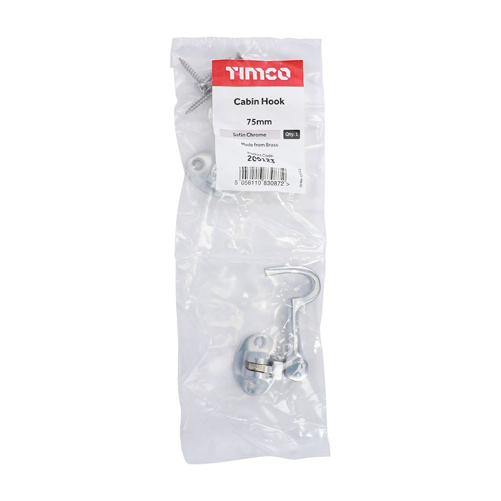 TIMCO Cabin Hook Sat. Chrome 75mm Pack 1