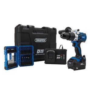Draper D20 COMBI & BIT COMBO 04790 D20 20V Brushless Combi Drill Kit & Impact Screwdriver Bit Set (26 Piece)