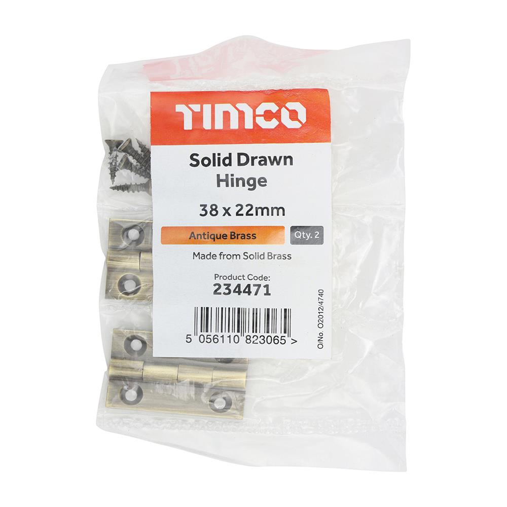 TIMCO Solid Drawn Hinge A/Brass 38 x 22 Pack 2