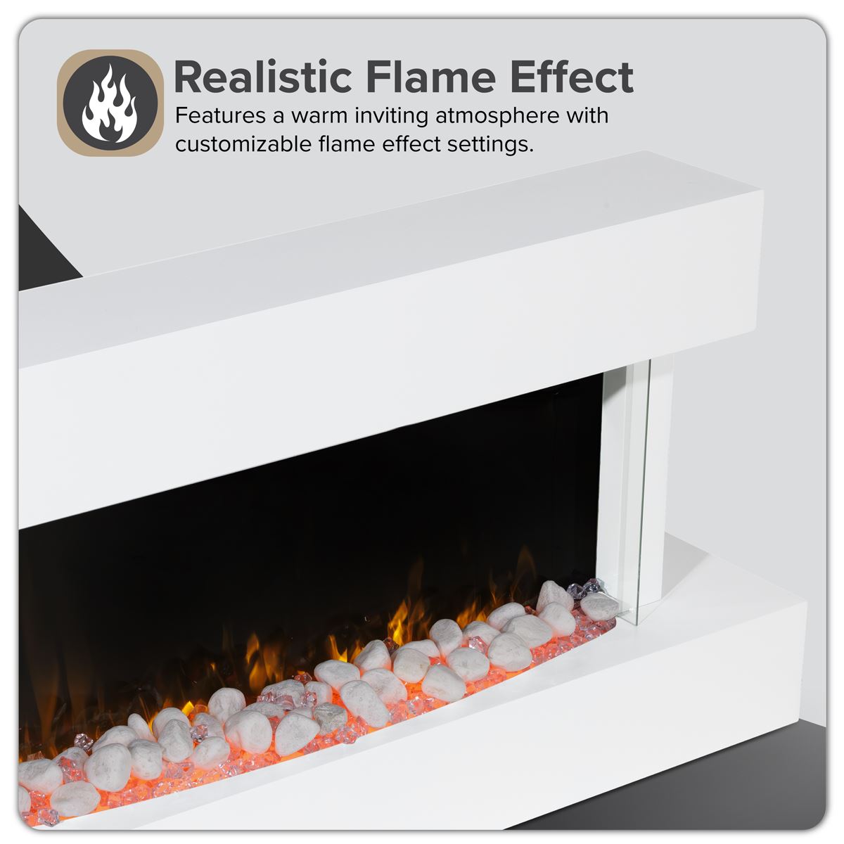 Baridi DH113 Wall Mounting Electric Fireplace with LED Flame Effect 46" - White | 230V~50Hz, Timer, Remote Control | Create a relaxing and cozy space