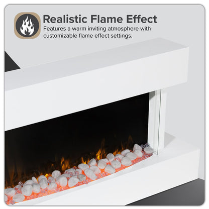 Baridi DH113 Wall Mounting Electric Fireplace with LED Flame Effect 46" - White | 230V~50Hz, Timer, Remote Control | Create a relaxing and cozy space