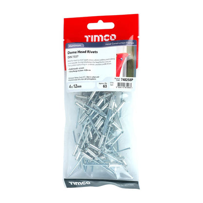 TIMCO Rivets - Dome Head - Aluminium 4.0 x 12 Pack 63