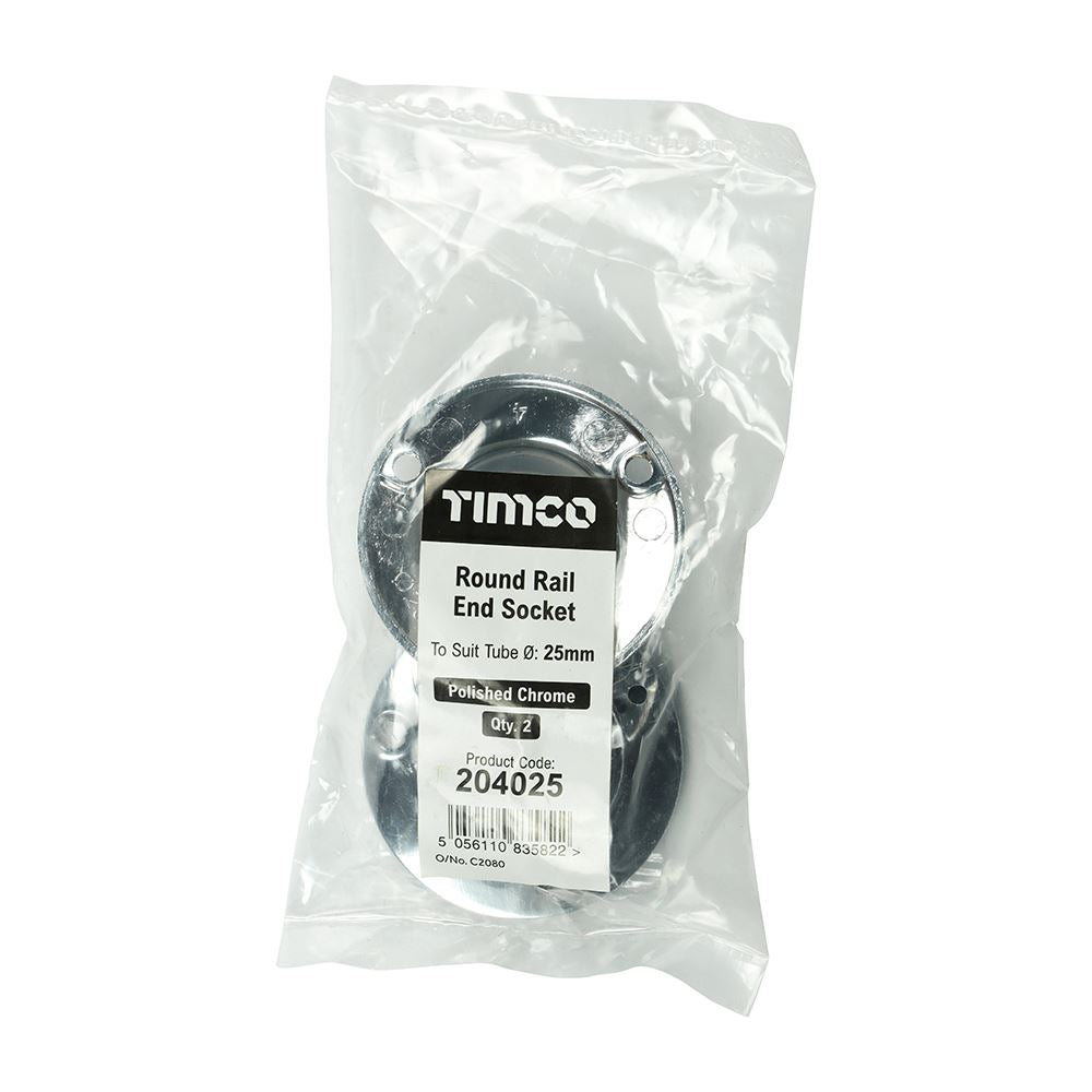 TIMCO Round End Socket P/Chrome 25mm Pack 2