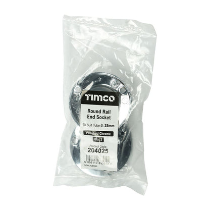 TIMCO Round End Socket P/Chrome 25mm Pack 2