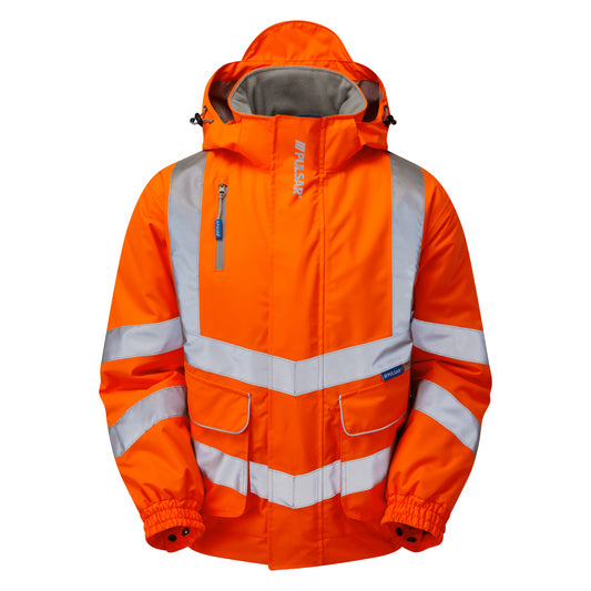 Pulsar PR496 Hi Vis Orange Padded Bomber Jacket RIS-3279-TOM Rail Workwear Waterproof