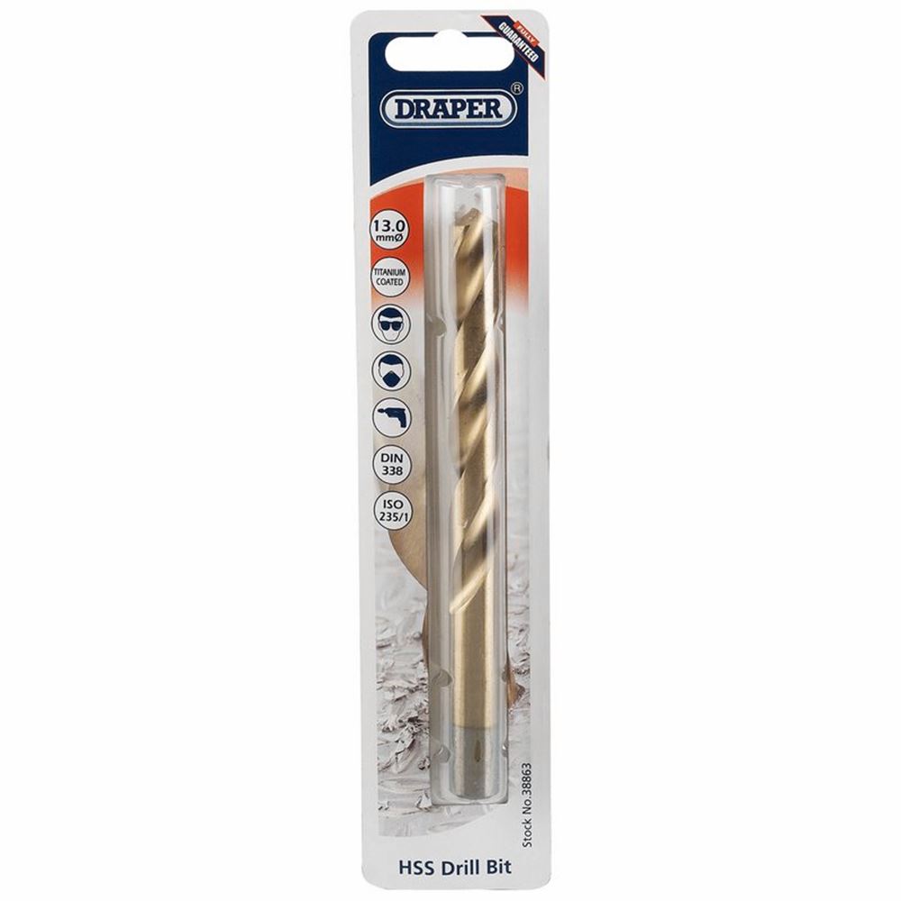 Draper 13.0MM HSS TWIST DRILL BIT 38863 Metric HSS Titanium Coated Drill Bits