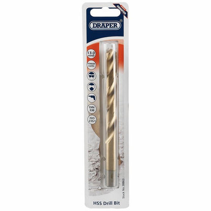 Draper 13.0MM HSS TWIST DRILL BIT 38863 Metric HSS Titanium Coated Drill Bits