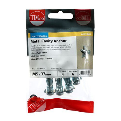 TIMCO Cavity Anchor - BZP M5 x 37 (45mm Screw) Silver Pack 4
