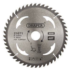 Draper TCT SAW BLADE 210MM 48T WOOD 21671 TCT Circular Saw Blade for Wood, 210 x 30mm