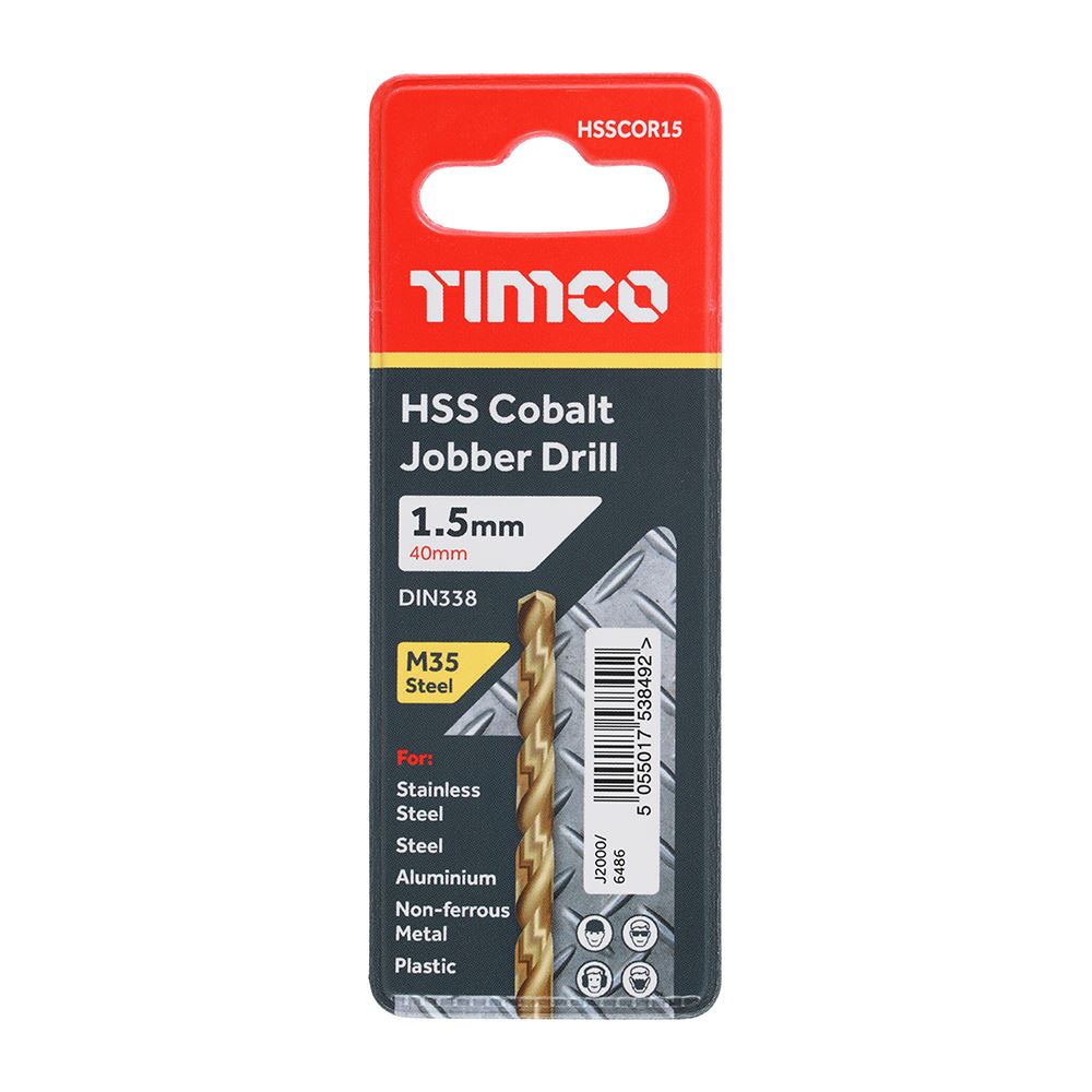 TIMCO HSS-CO Jobber Drill Bit Cobalt 1.5mm Pack 1